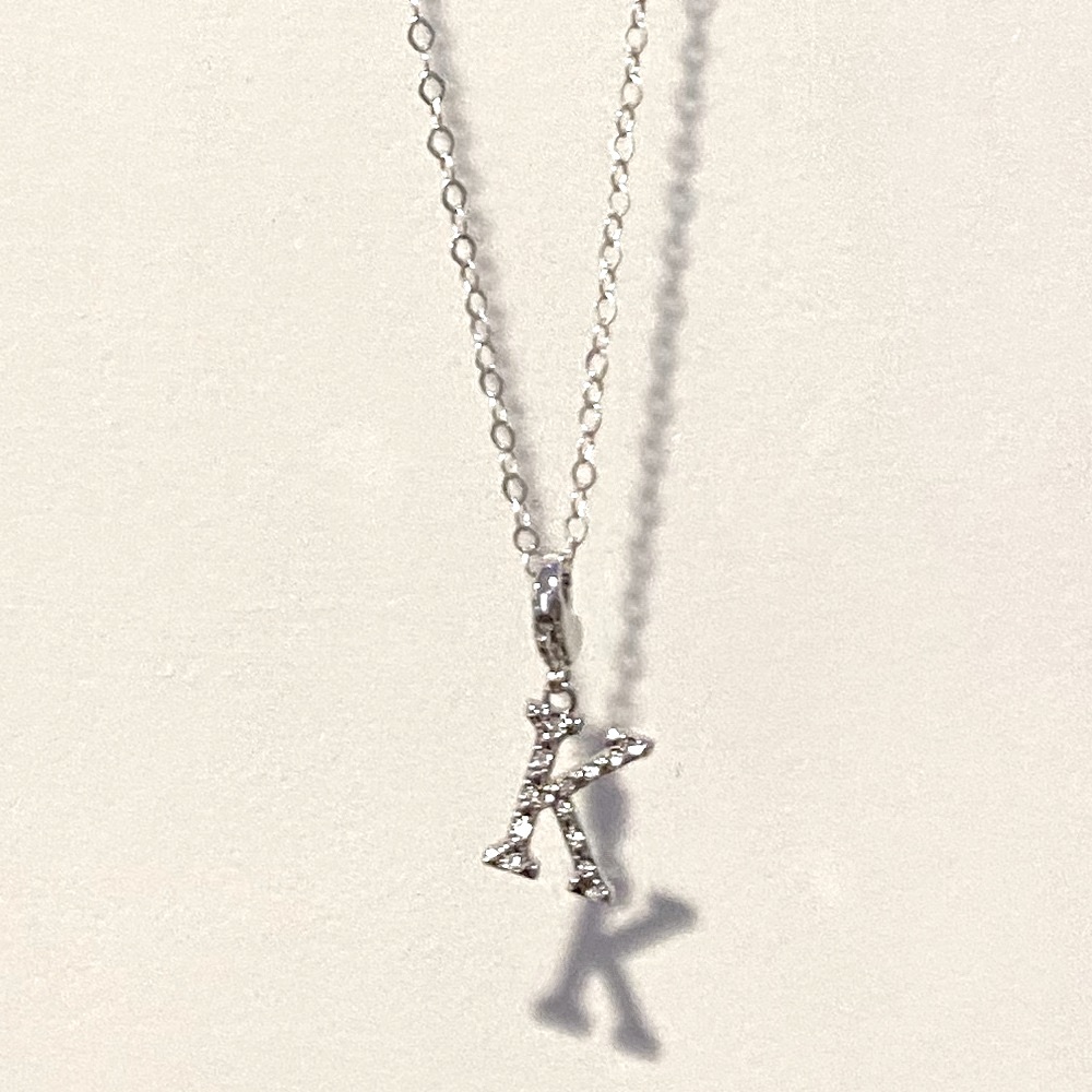 Sterling Silver Crystal Rhinestone “K” Initial Necklace